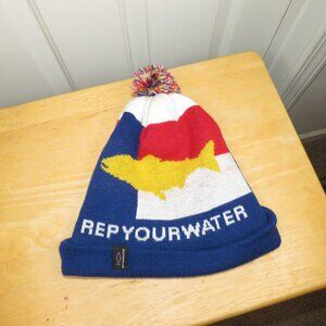 RepYourWater Trout Pom Beanie Colorado Flag Knit Adult One Size